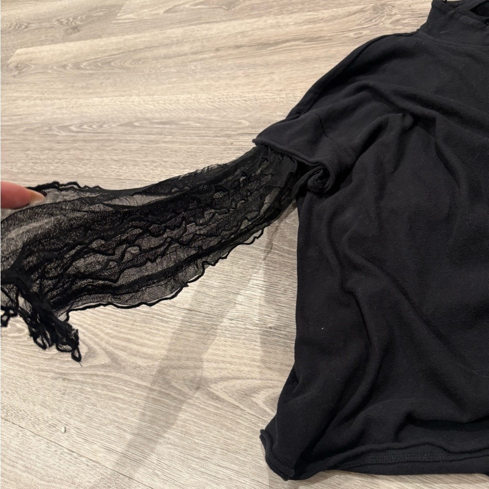 Free People Black Mock neck Long Sleeve Top with Lace Detail - Picture 3 of 5